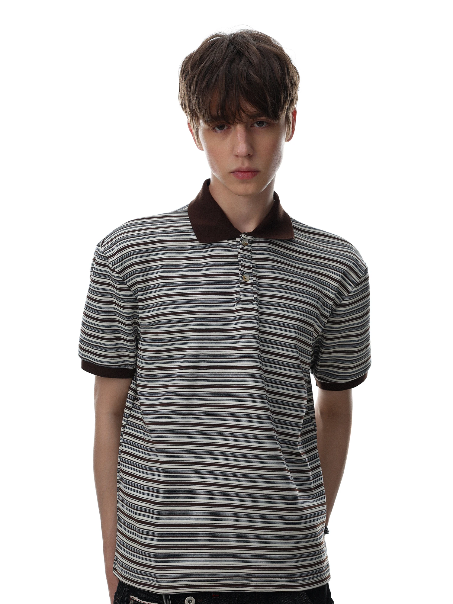 American Retro Color Block Stripe Short Sleeve  Shirt Men's Summer Loose Versatile T-Shirt Cotton Polyester No Ironing Re...