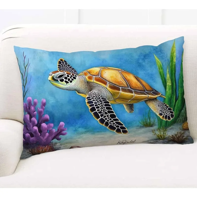 1pc Sea Turtle Underwater World Printed Lumbar Pillow Cover, Suitable for Sofa, Bedroom, Living Room, Coastal Decor,