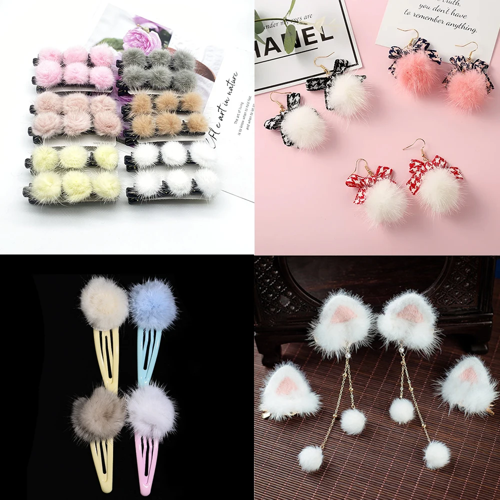 

10Pcs 3cm Mink Fur Plush Ball Plate Buckle Colorful Cute for Handmade DIY Hairpin Earring Clothing Crafts Decoration Accessories