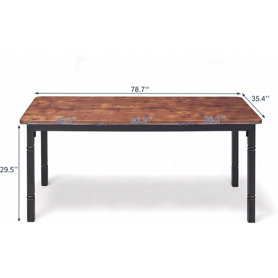 78.7 Long Dining Table for 6, Kitchen Table with Metal Frame, Black, Sturdy Steel Construction and Scratch-Resistant Surface
