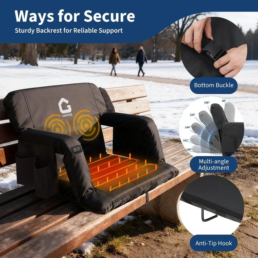 أمبير مقاعد الاستاد الساخنة مع دعم الظهر ووسادة مبطنة 3 مستويات التدفئة أمبير تدليك كرسي مبيض واسع للغاية مع المضادة للانزلاق #6