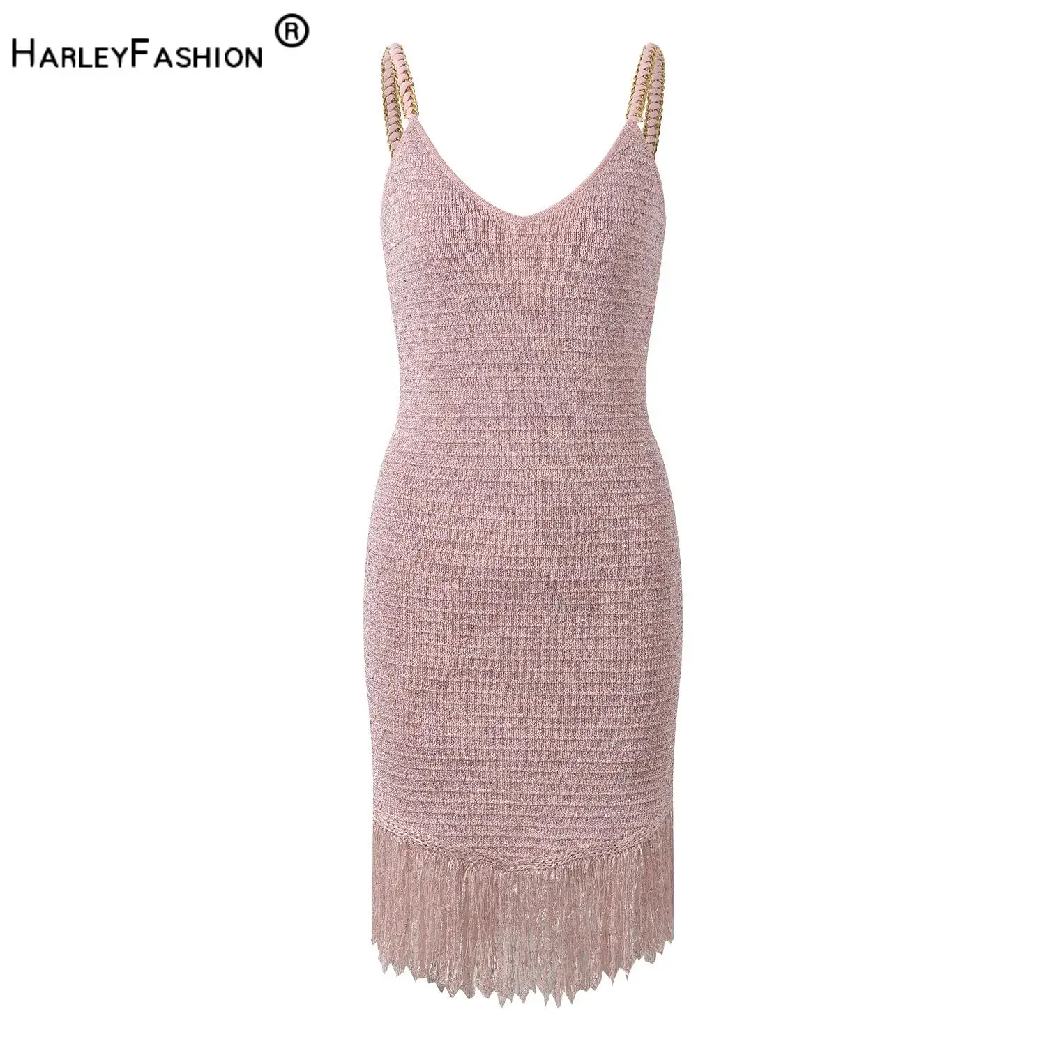 

2024 Autumn New Arrival Vintage Style High Quality Lady Sleeveless Tassels Hem Women Mini Short Knitted Slim Fitted Dress