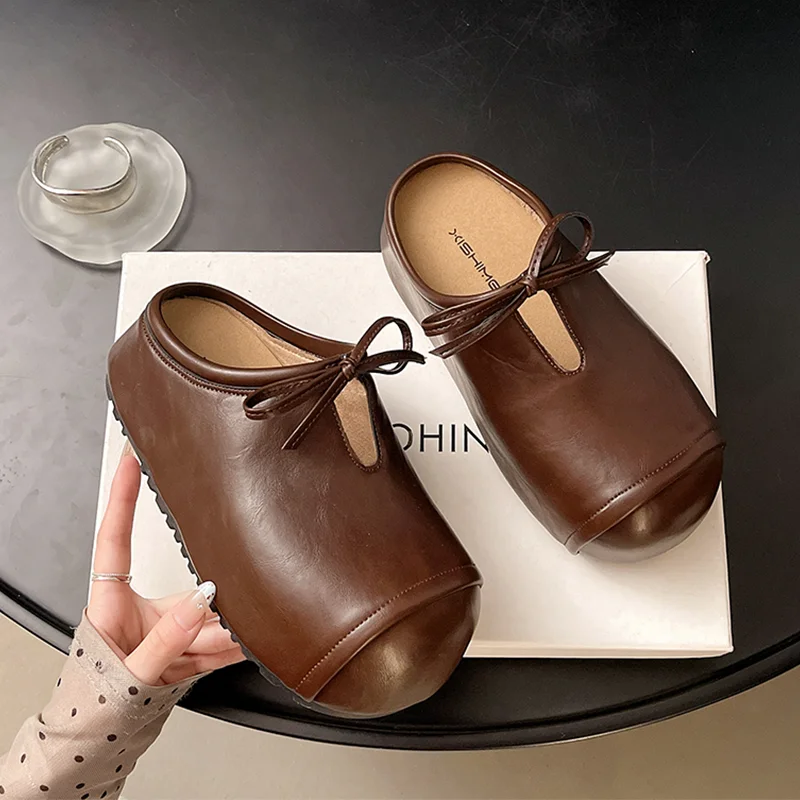 

Flats Platform Mules Shoes Women's Casual Slippers Autumn Sandals 2025 Fashion Flip Flops New Trend Walking Lace Up Mujer Slides