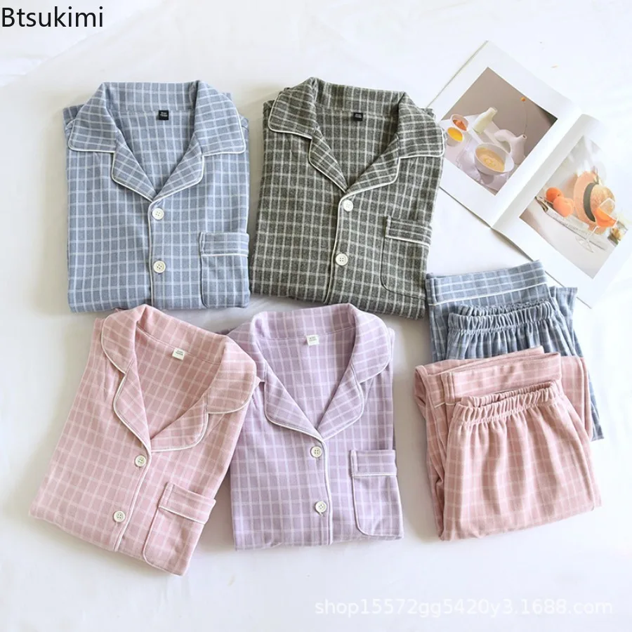 2025 New Couple's Checkered Pajama Sets Autumn Winter Warmth Men's and Women's Long Sleeve Tops and Pants Two Piece Home Clothes