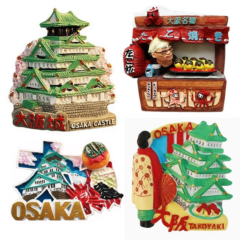 Osaka Castle Tenmoku, Japan Hand-painted 3D Fridge Magnets Japanese Tourism Souvenirs Refrigerator Magnetic Stickers