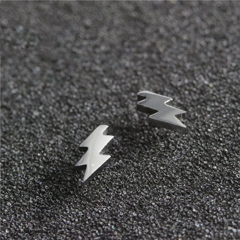 Gothic Style Silver Color Copper Metal Lightning Studs Earrings For Women Trend Party Jewelry Accessories Tragus Helix Piercings
