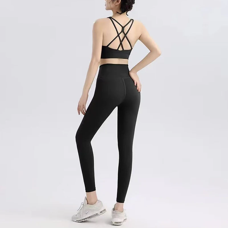 

2PCS Women's Yoga Exercise Set Beautiful Back One-Piece Vest Style Bra High Waisted Tight Yoga Pants Matching Fitness Outfit