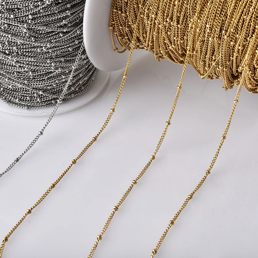 Seitenverschluss-Perlenkette, lange Halskette für Damen und Herren, Accessoires, Edelstahl-Perlenkette, DIY-Anhänger, Großhandel – Detail 5