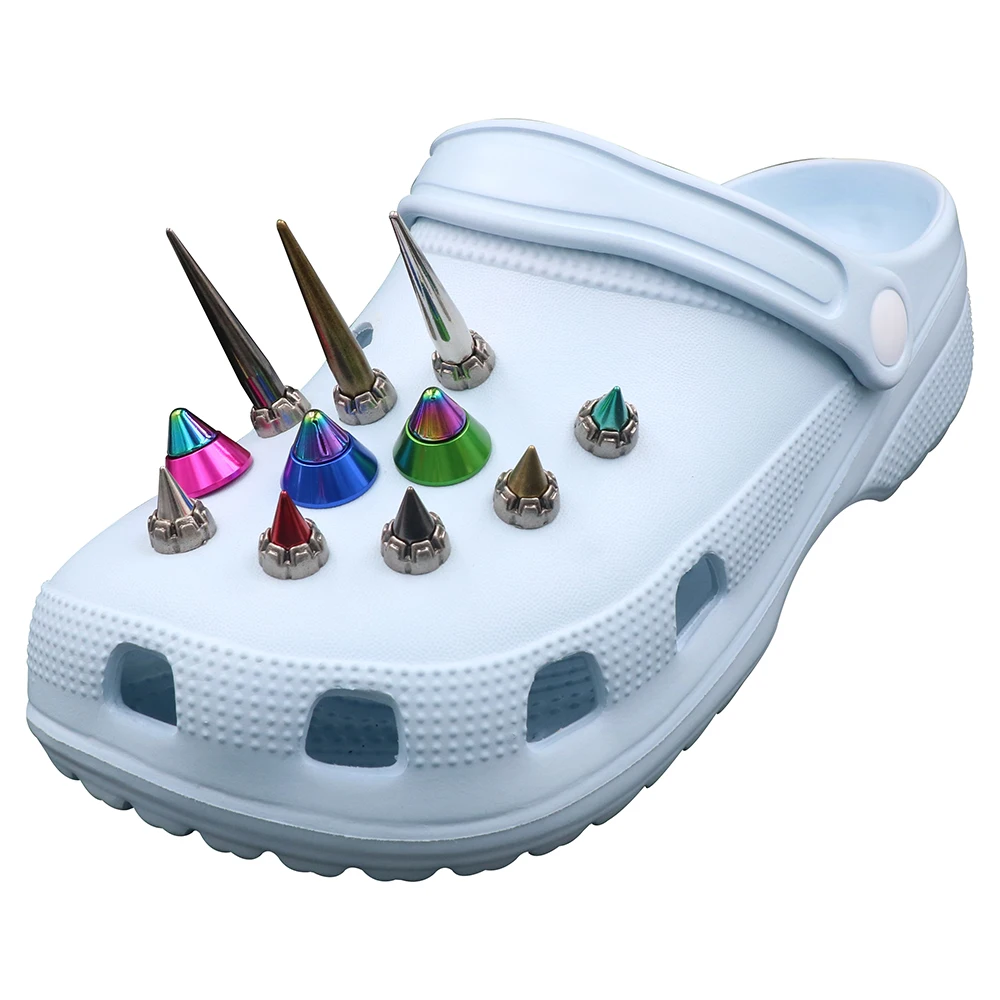 1 Set 14 Pcs Metal Shoe Decorations Charm 크로크 Джиббитц Conical Punk Style Accessories Hole Sandals Pins Adult Kids Party Gift