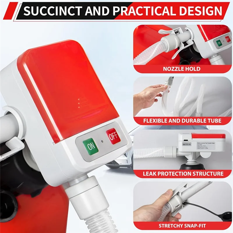 Automatische Kraftstofftransferpumpe 51'' extra langer Schlauch, 4 Dosenadapter für Öl, Diesel. Schnelle und sichere tragbare Benzinkanisterpumpe