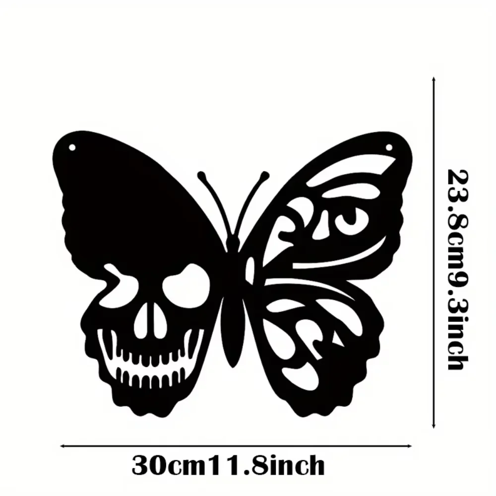 Wall Hanging Sign of Iron Skull Butterfly. Intricate Metal Sculpture for Home Decor, Indoor & Outdoor. Artistic Piece