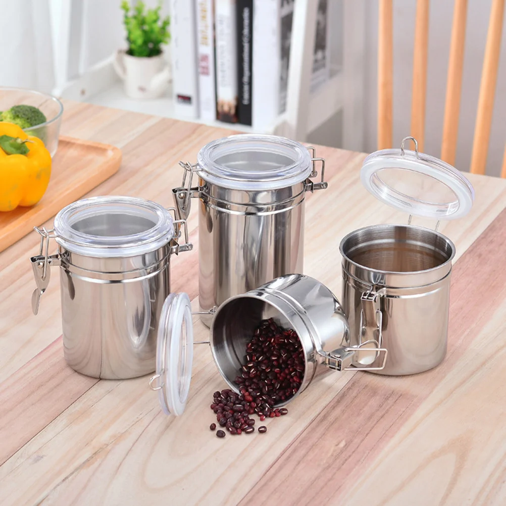 

Stainless Steel Food Storage Containers 5 Inches Airtight Cans For Tea Coffee Beans Dry Cereals Home Kitchen Tool Sealed
