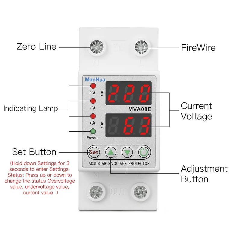 220V 40A 63A Digital Overvoltage Relay HD Touch Display Intelligent Undervoltage Protector Relay Reset Protection Din Rail Mount