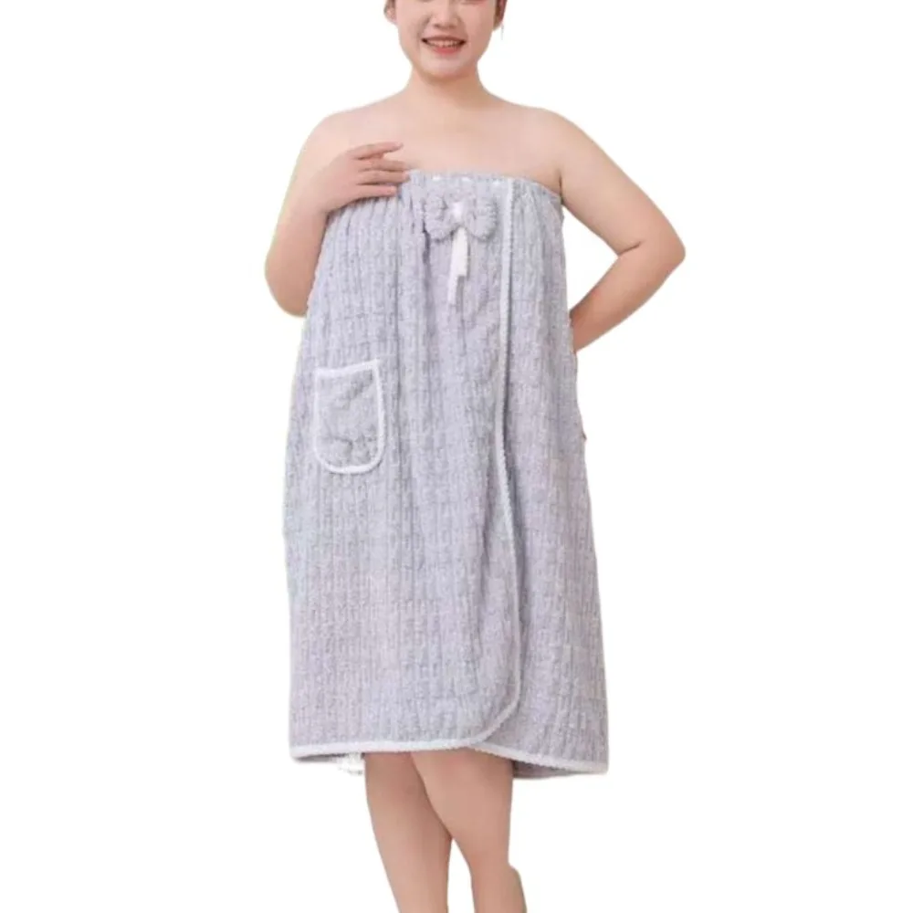 رداء حمام نسائي ناعم مع جيوب، تنورة استحمام سميكة ودافئة من القطيفة، مستلزمات الحمام، منشفة الشاطئ، تنورة حمام مخملية للمنزل #1