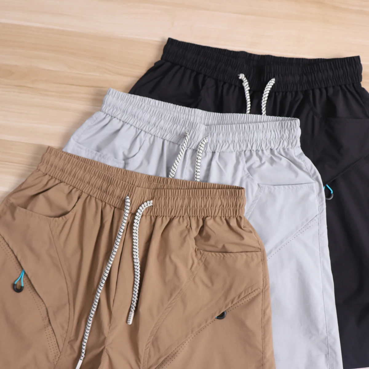Ice Silk Folded Five-Part Shorts Men's Summer Lightweight Loose Sports Casual Pants Breathable Comfortable Polyester Fiber