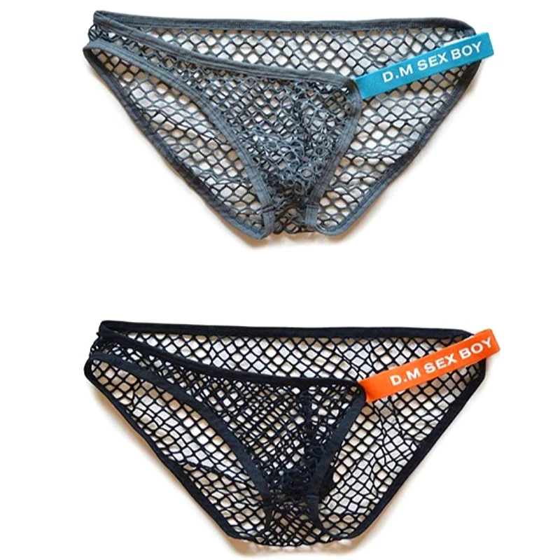 Fishnet Sexy Mens Pouch Underwear Perspective Lettered Sports Men Briefs See-Through Low Waist Breathable Youth Panties Summer