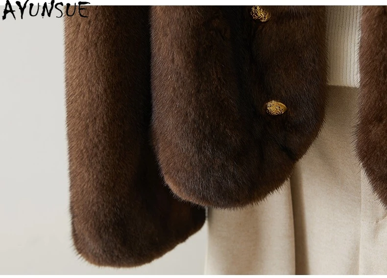 AYUNSUE Natürlicher Pelzmantel für Damen, echte weibliche Nerz, neu in Mänteln, warme Winterjacke für Damen, 2025, kurzer Stil, Servies Sier Nadal