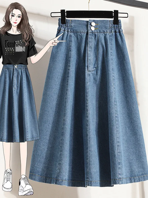 

Artistic High Waist Denim Skirt Women's Mid-Length A-Line Skirt Versatile High Waist Design Color Summer Faion