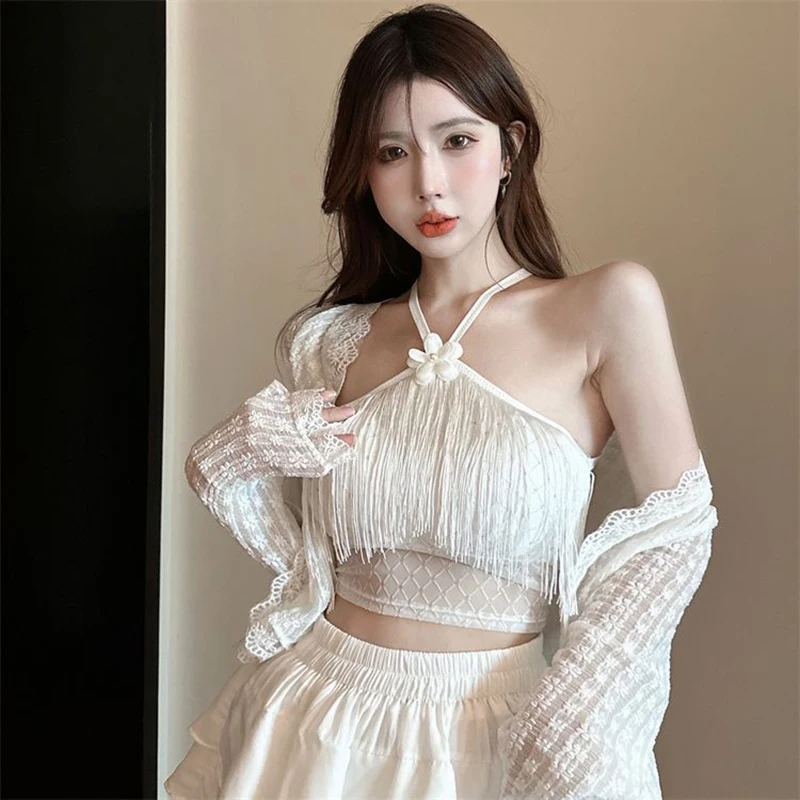 New Small Fragrant Wind Tassel With Diamond Halter Vest Bright Crystal Within The Single Wear Neck Sleeveless Bust Female