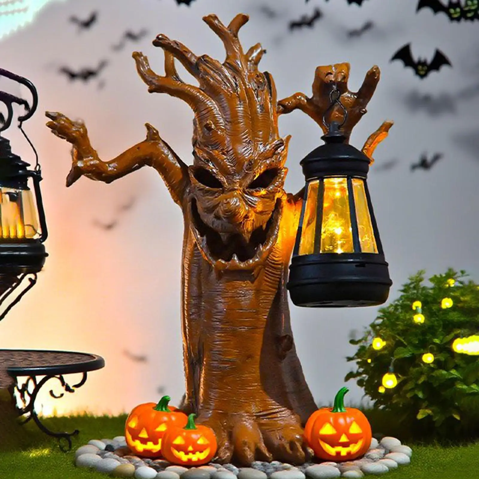

Halloween Tree Outdoor Spooky Tree Statue with Solar Lantern Halloween Decorations for Outdoor Porch Lawn Garden Patio Pathway