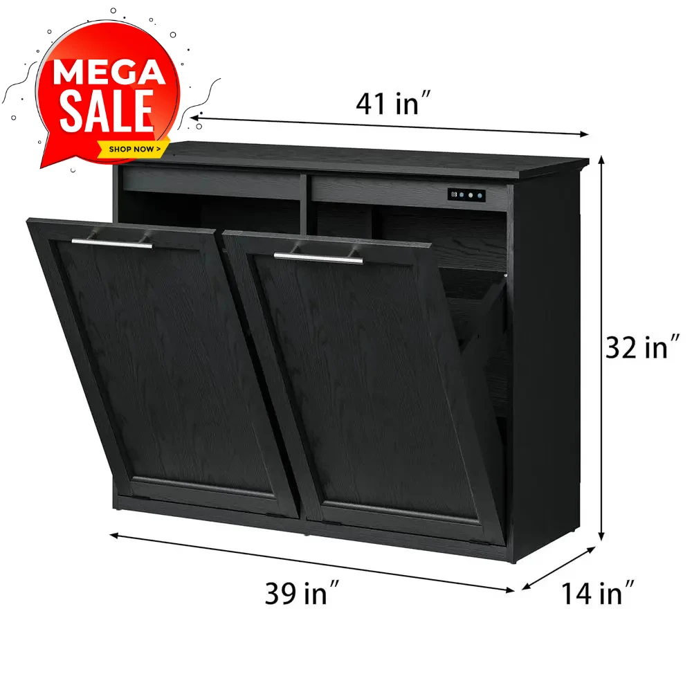 

Quick-Install Wooden Trash Bin Cabinet for 2x13 Gallon Cans, Ideal for Kitchen and Dining Areas, Sleek Black