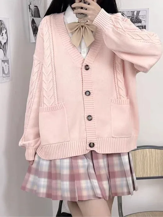 

Original Japanese Sle JK orm Sweater Women's Spring Autumn Loose Knitted Soft V-Ne Long Sve Cardigan Top