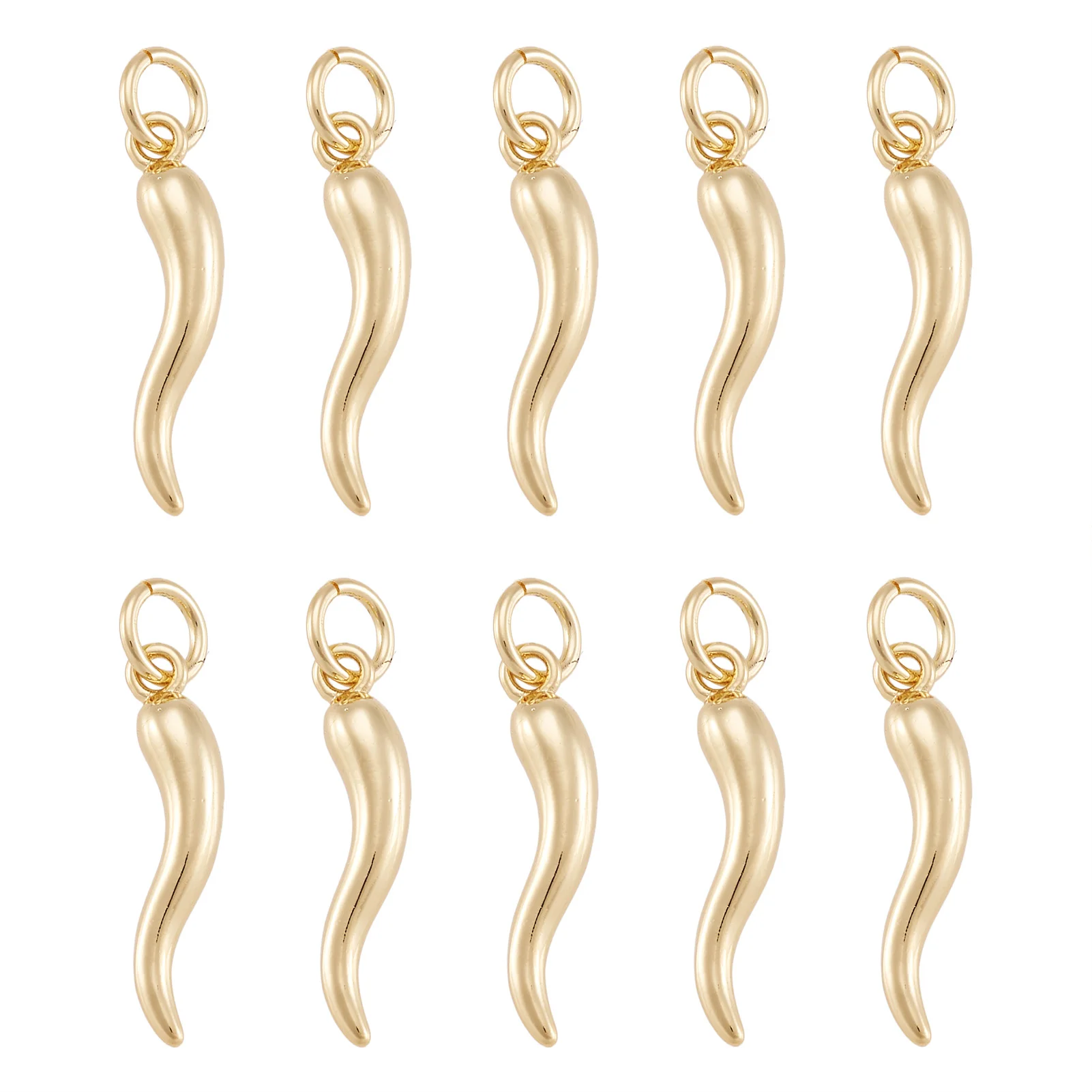 

10pcs Brass Pepper Pendants Lucky Horn Chili Charms with Jump Ring For Jewelry Making Bracelets Earrings Accessories 18x4x4mm