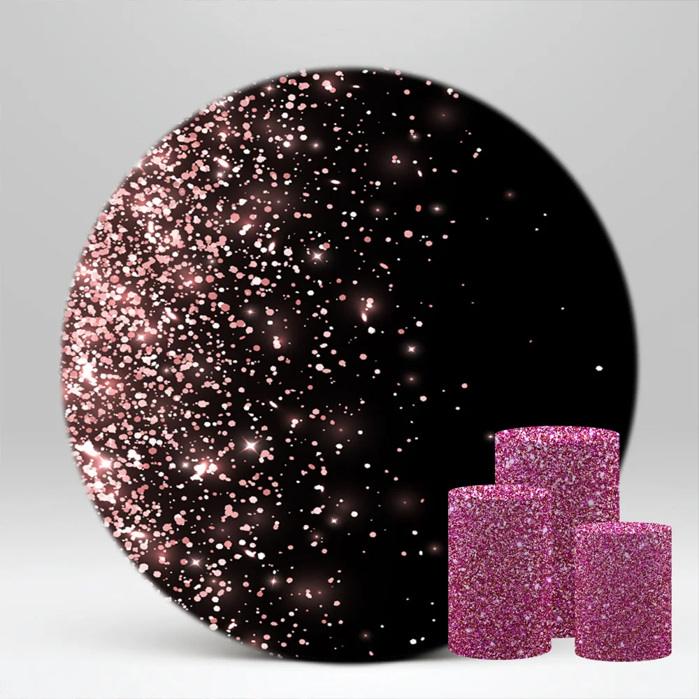 Rose Gold Bokeh Round Backdrop Glitter Black 16th 18th 30th Birthday Party Decoration Baby Shower Circle Round Props NO-178