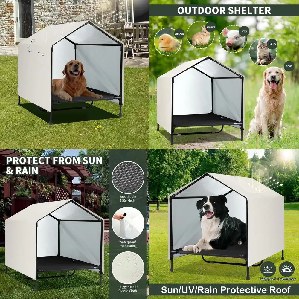 

Большой уличный домик для собак с приподнятым лежаком, водонепроницаемый и солнцезащитный тент-укрытие (39 x 30 x 34)