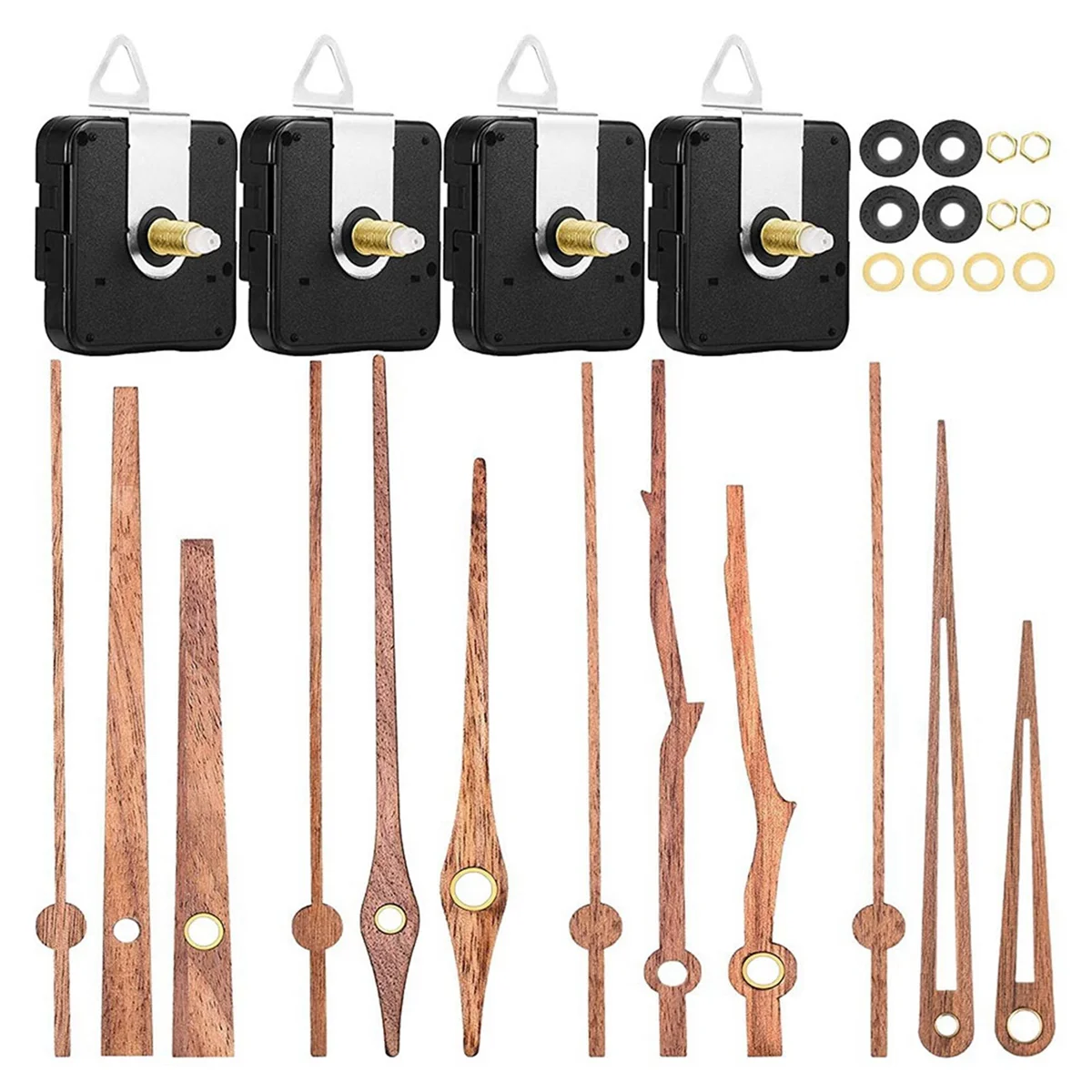 

ABDX-4 Pcs Quartz Clock Movement Mechanism Parts with 4 Types of Walnut Wood Clock Hands Clock Accessories for Clock