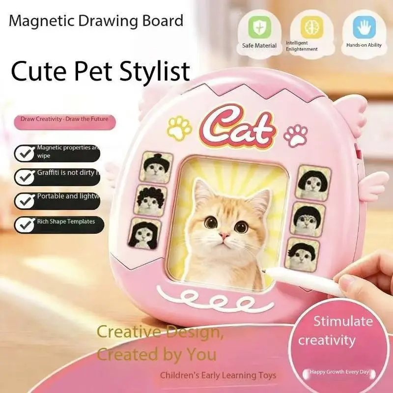 Mini Fidget DIY Hair Style Keychain Funny Magnetic Drawing Painting Board Steel Bead Creative Cat Styling Pendant Car Pendant