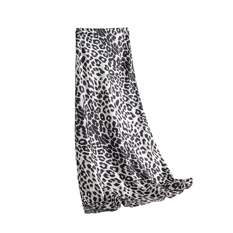 Sexy Leopard Print Satin f Skirt High Waist Elastic Smooth Long Skirt Cross-Border 3 Colors Women's Summer Loose Fit Skirt