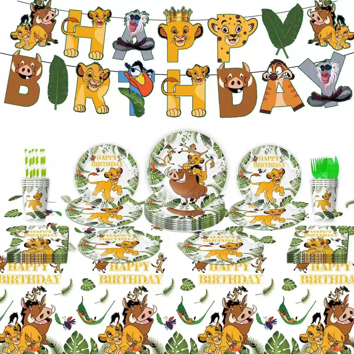 Disney Lion King Birthday Decoration Simba Tableware Paper Cups Plates Tablecloth Backdrop Party Supplies Balloons Kids Gifts