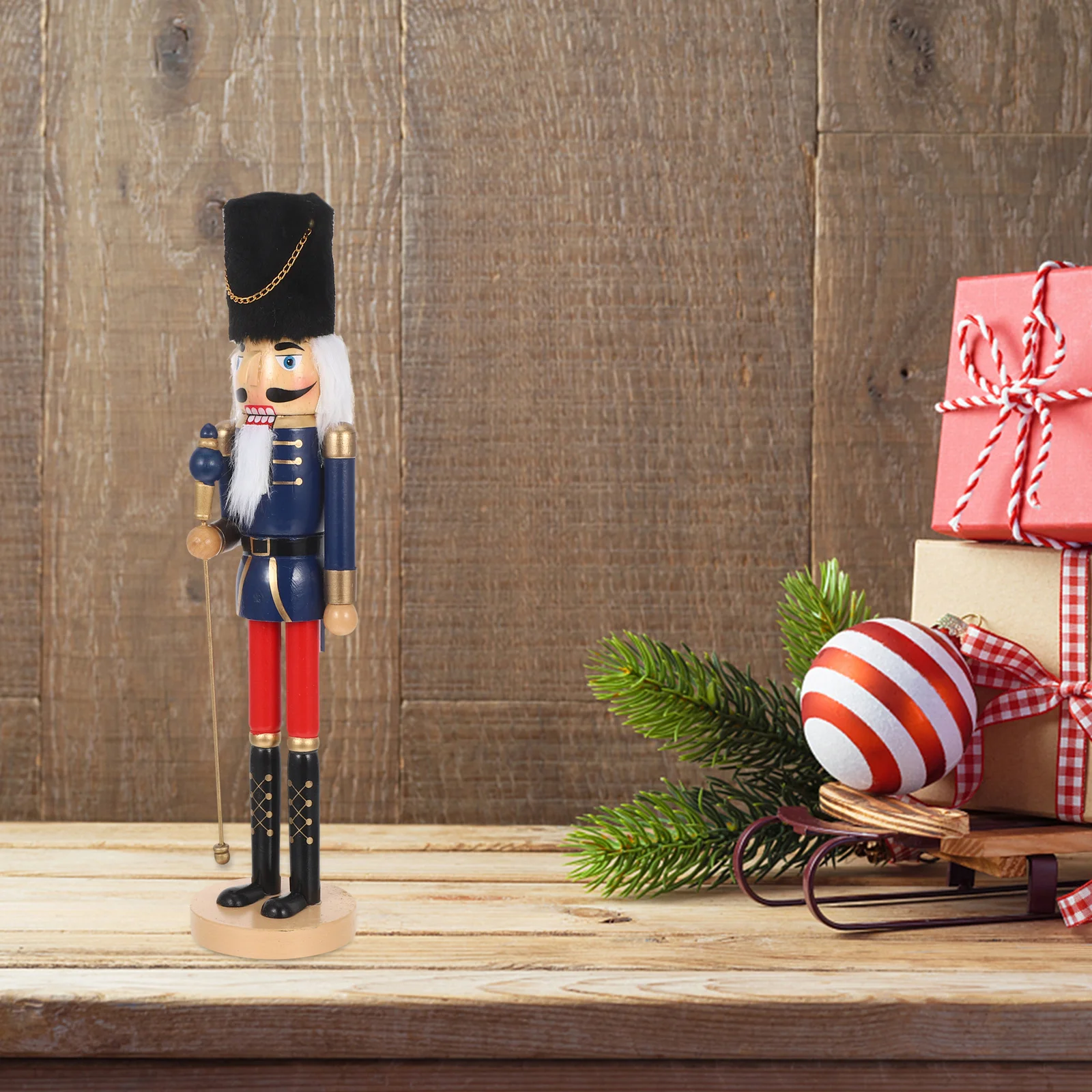 

1pcs Christmas Wooden Nutcracker Decoration Festive Soldier Holiday Tabletop Ornament Home Office Desktop Decor Traditional