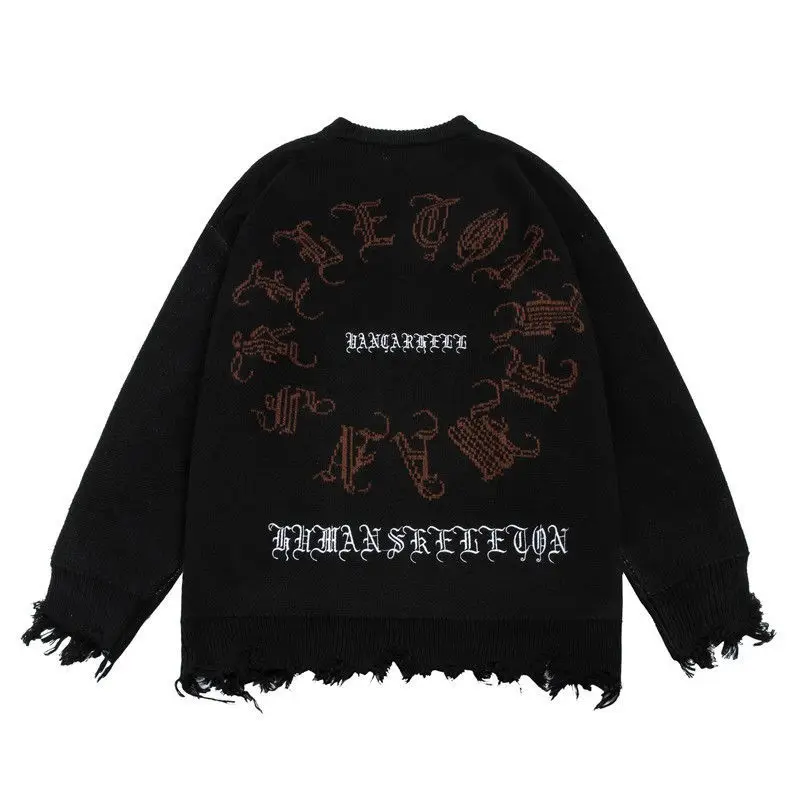 Bat Pullovers Skeleton Sweater Knitted Vintage Torn Essentials Men's Clothing Oversized Skull Jumper Women's Harajuku Gothic