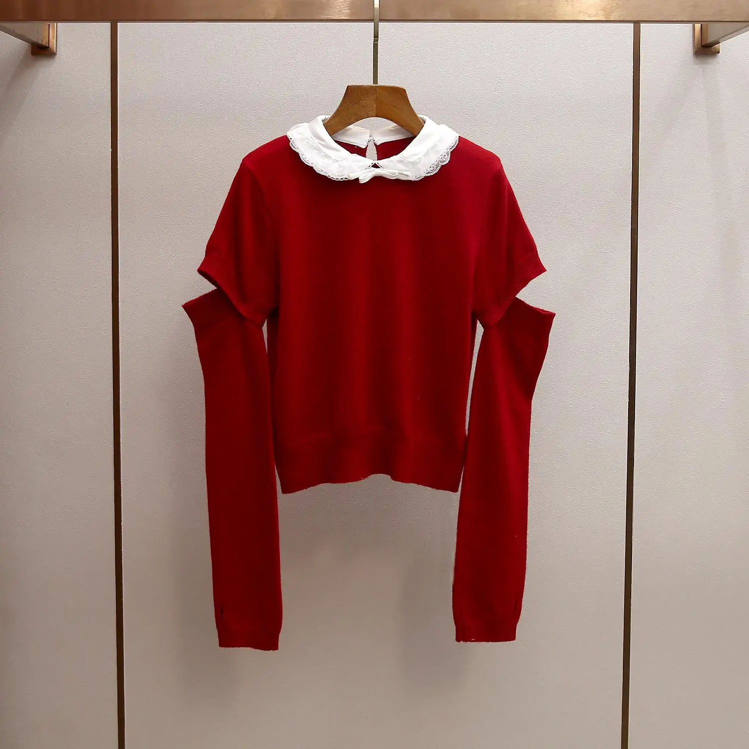 

Нежный кружевной топ с коротким рукавом для женщин: весенний модный дизайн, воротник-стойка, высококачественный кукольный стиль, ультрамягкое триацетатное волокно