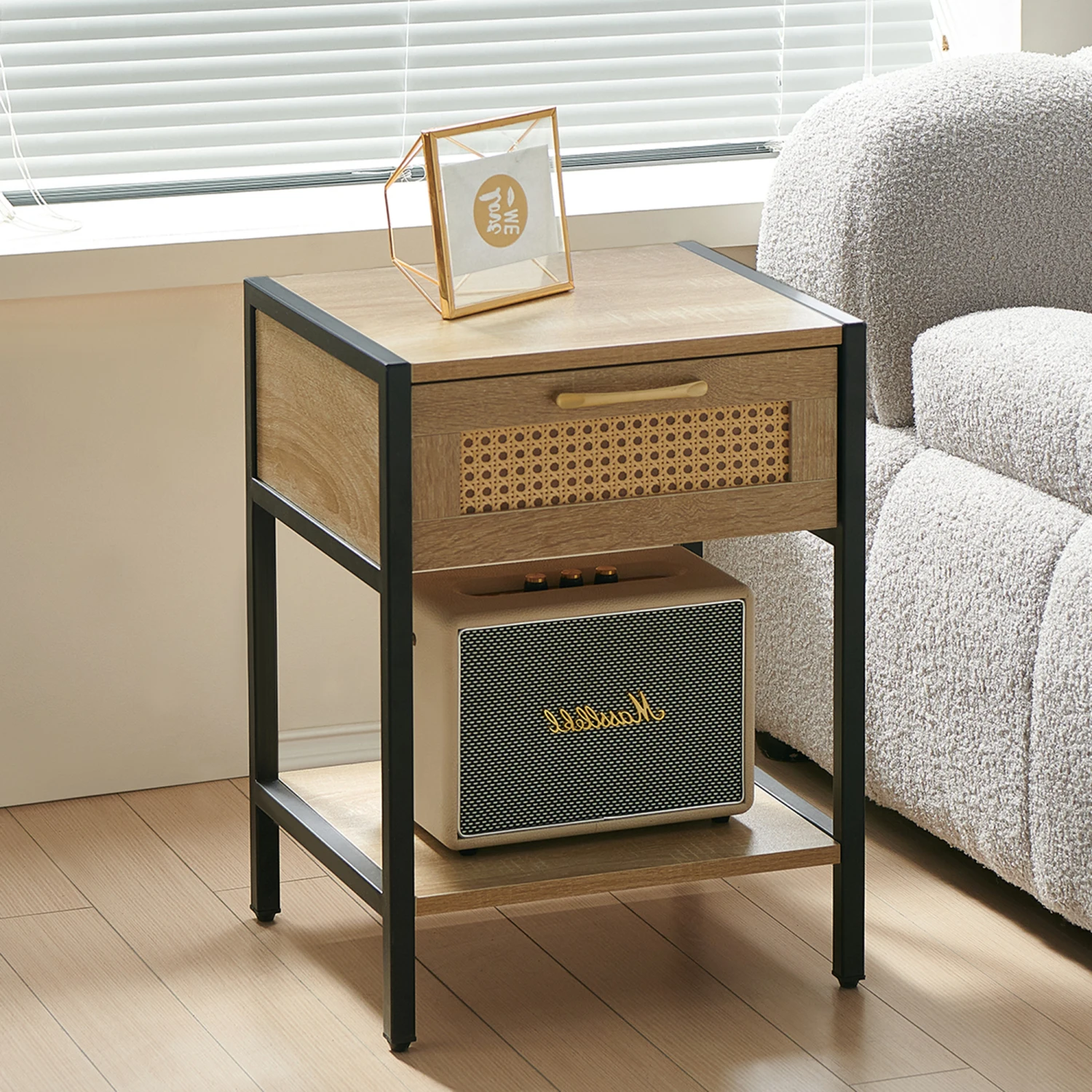 

15.74" Rattan End table with drawer, Modern nightstand, metal legs,side table for living room, bedroom,natural(1 pc)