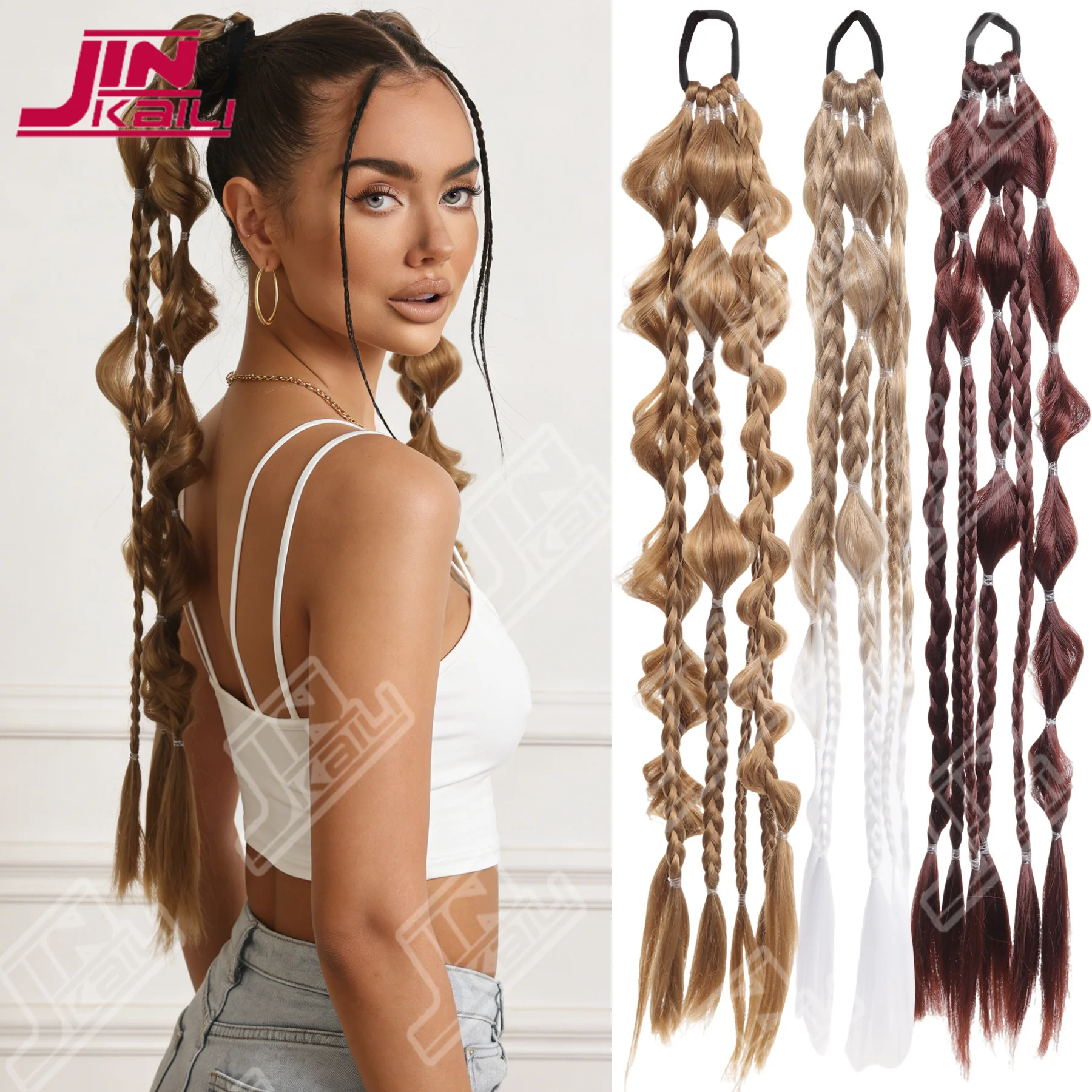 

Плетеные косички JKL 24 дюйма ручной работы, разноцветные, в стиле «пузырьковые косы» — накладные пряди для волос в отпускном стиле, подходят для всех типов волос