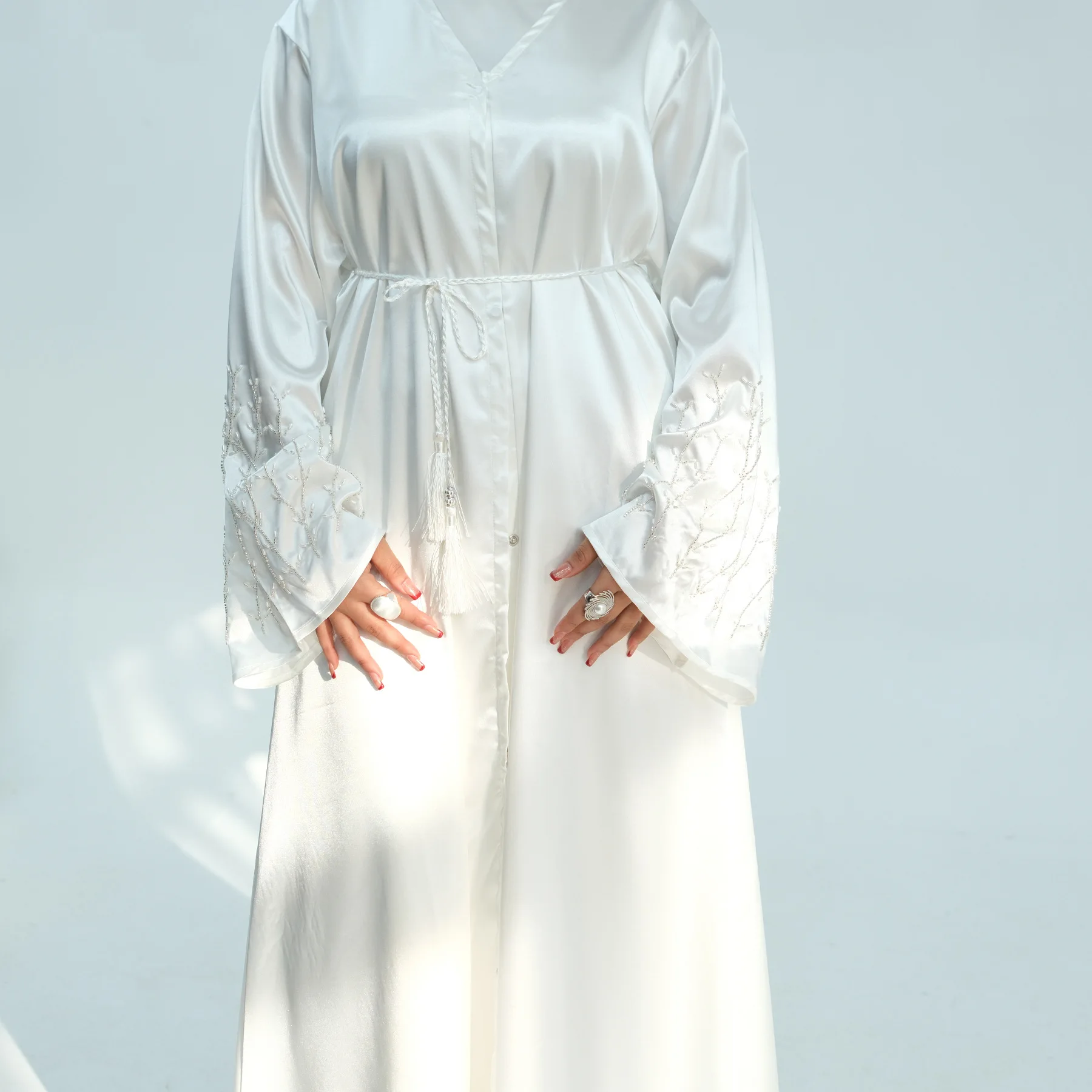 

Абайя на Ид с бисером, мусульманское платье для женщин, Дубай, Турция, кафтан, Рамадан, исламская джалабия, кимоно, кардиган, арабские открытые абайи, кебая, кафтан