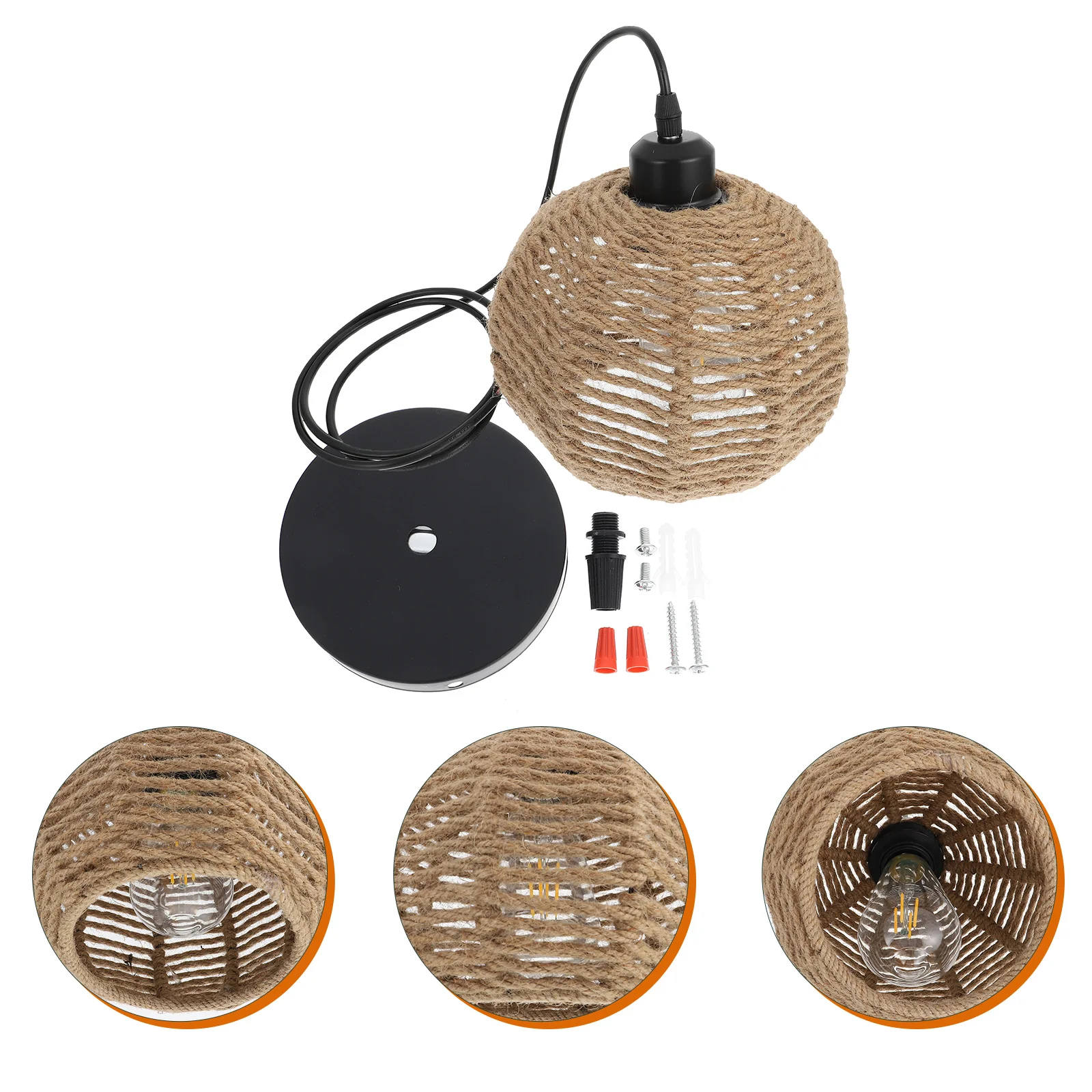 

Rope Craft Lampshade Indoor Hanging Light Cover Bulb Decorative Vintage Lamp Cover Accessory Home Use Rope Woven Lampshade