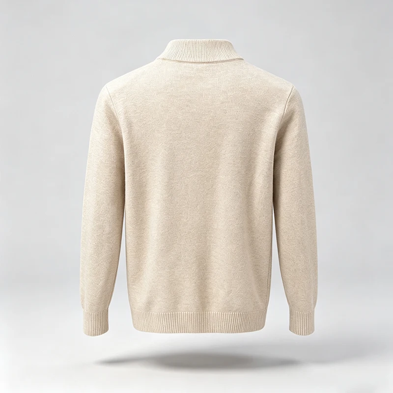Herren Klassischer Halbrollkragen-Strickpullover Langarm Gerippter Saum Glatter Bequemer Stoff Vielseitig Herbst Winter Büro Einfache Bluse – Detail 8