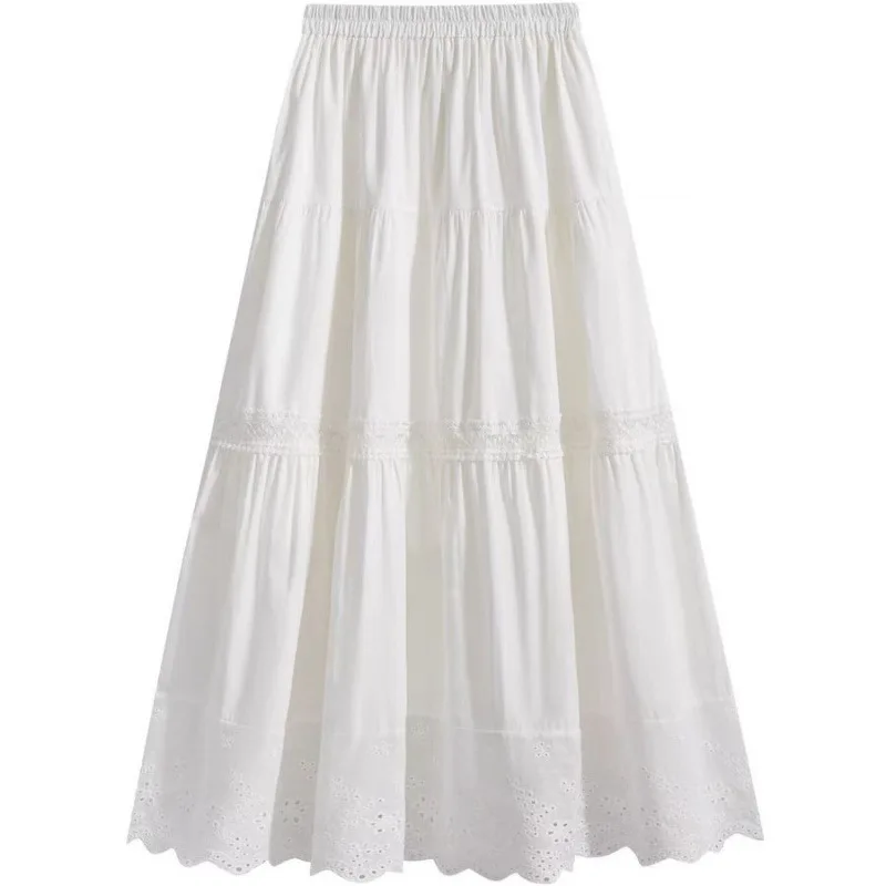 

Skirts Women Long Skirt A Line Elastic Waist Slim Fit Lace Hollow Out Solid Casual Elegant Splice Y2k Streetwear Work 2026