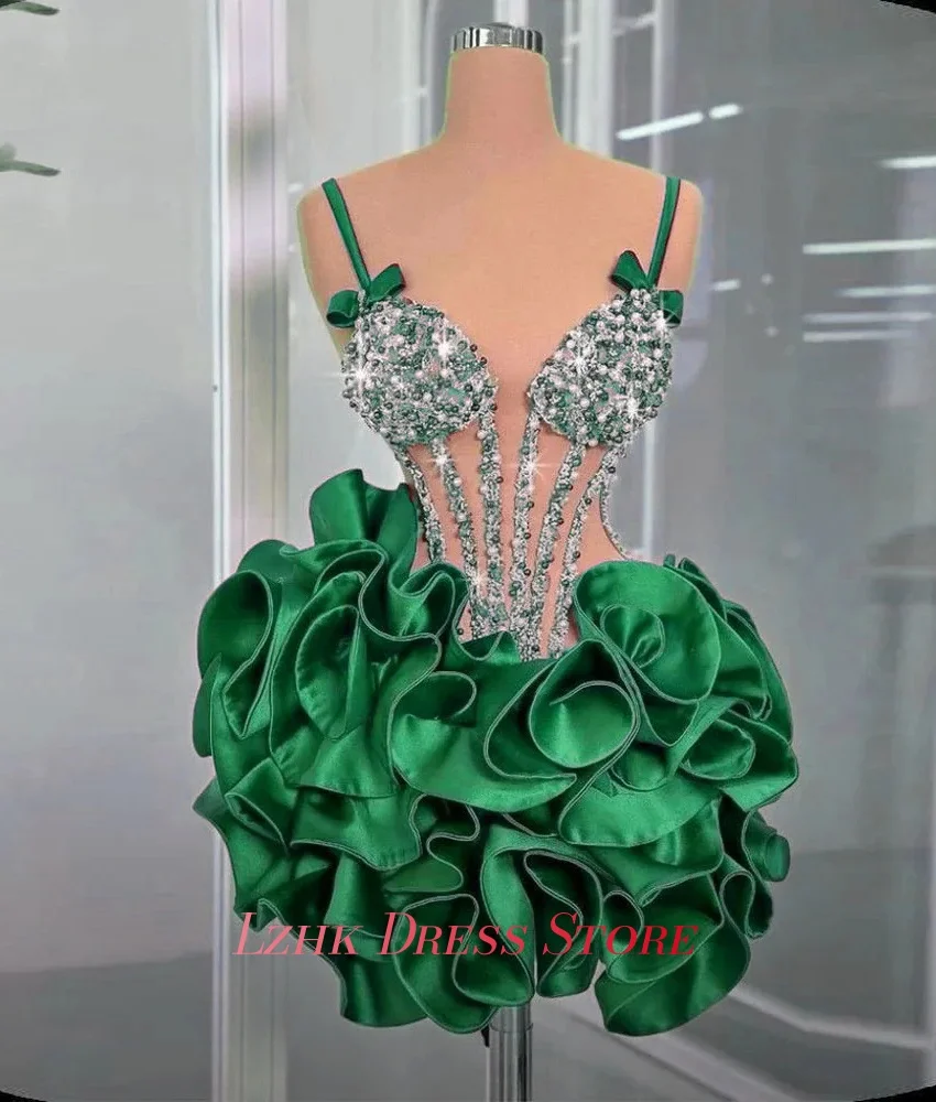 تخصيص فاخر مطرزة الديكور اللؤلؤ كريستال الكشكشة 3D القوس مساء اللباس مثير الحبيب أكمام بعد حزب اللباس