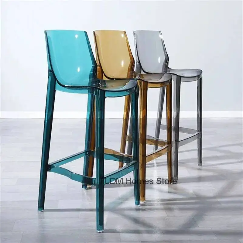 

Household Nordic Acrylic Chairs Transparent Bar High Foot Stool Modern High Chair Nordic Plastic Crystal Bar Stools for Kitchen