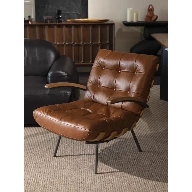 Casual retro leather bedroom lazy ribs chair Italian style