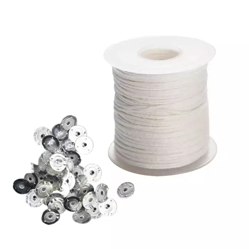 1 Roll Candle Cotton Wicks +100pcs Metal Candle Wick Sustainer Tabs For Handmade Candle DIY Craft Making Kit Set Accessories