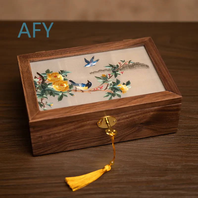Suzhou Embroidery Ornament Jewelry Box for Guofeng Double-Sided Embroidery Storage Box with Lock Jewelry Organizer Gift Box