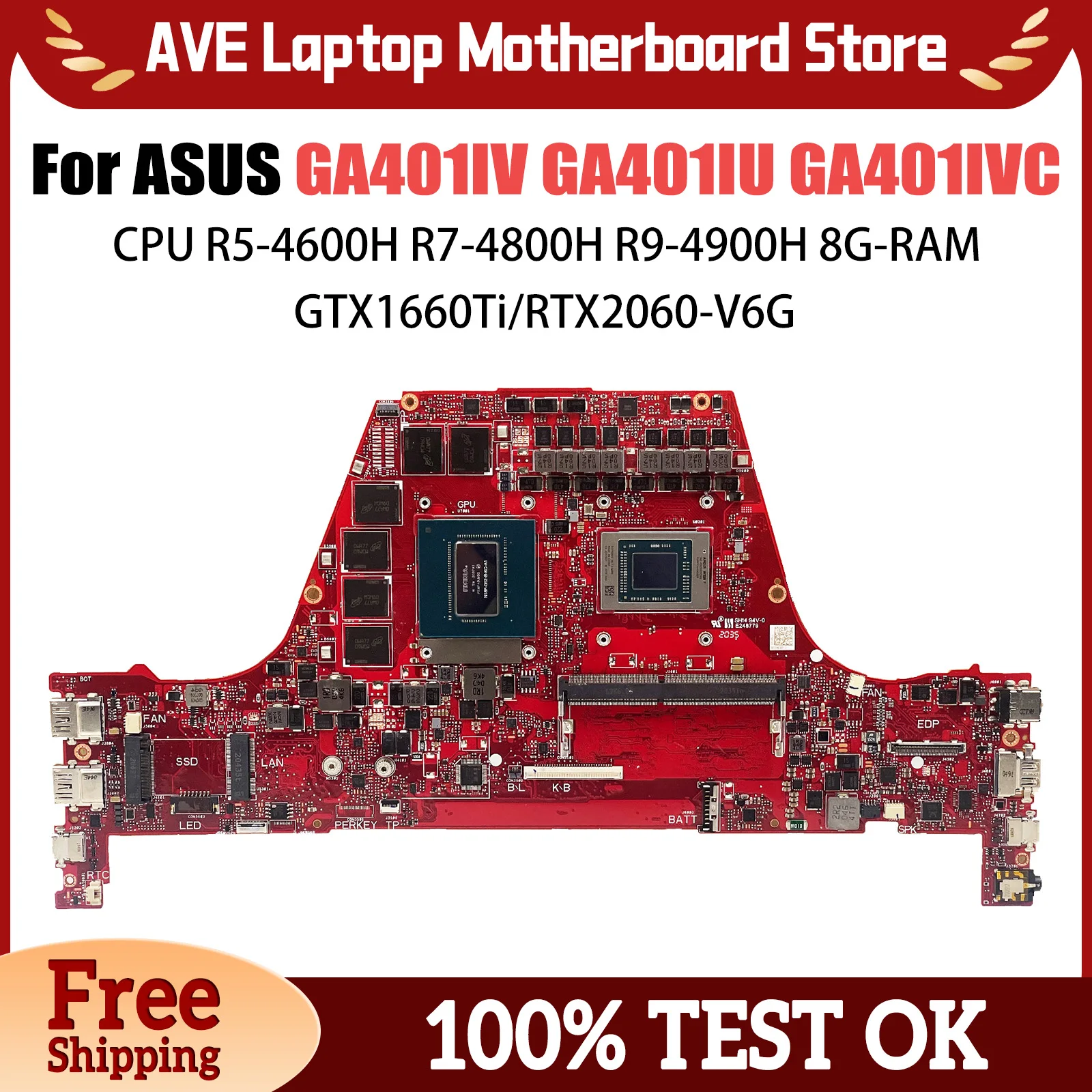 GA401I Mainboard For ASUS ROG Zephyrus G14 GA401IV GA401IU GA401IVC Laptop Motherboard CPU With R5 R7 R9 GTX1660Ti/V6G