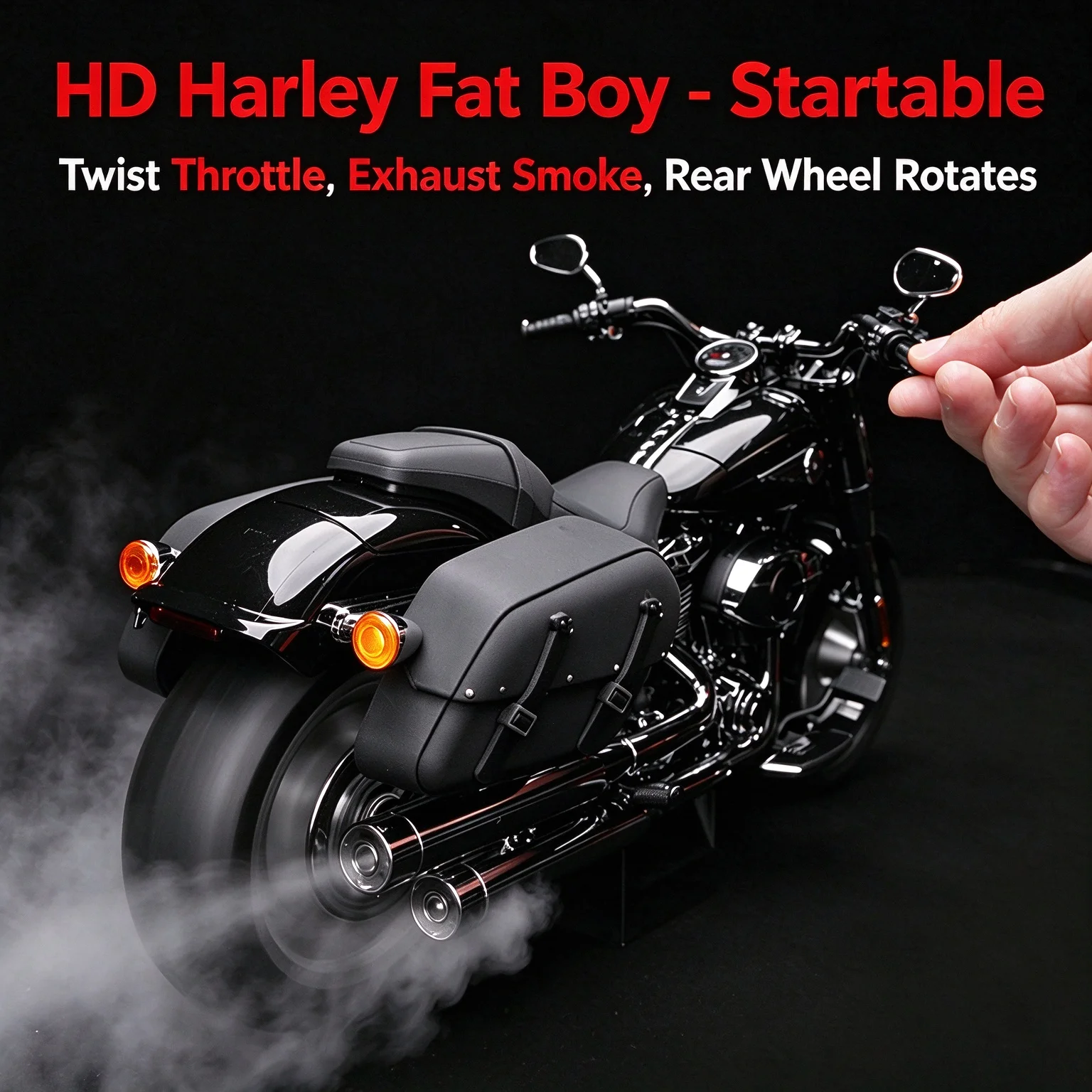 1:6 Scale Alloy Diecast RC Motorcycle Model Harley Fatboy Style Motorbike Toy Smoke Spray Sound Light Simulation Gif