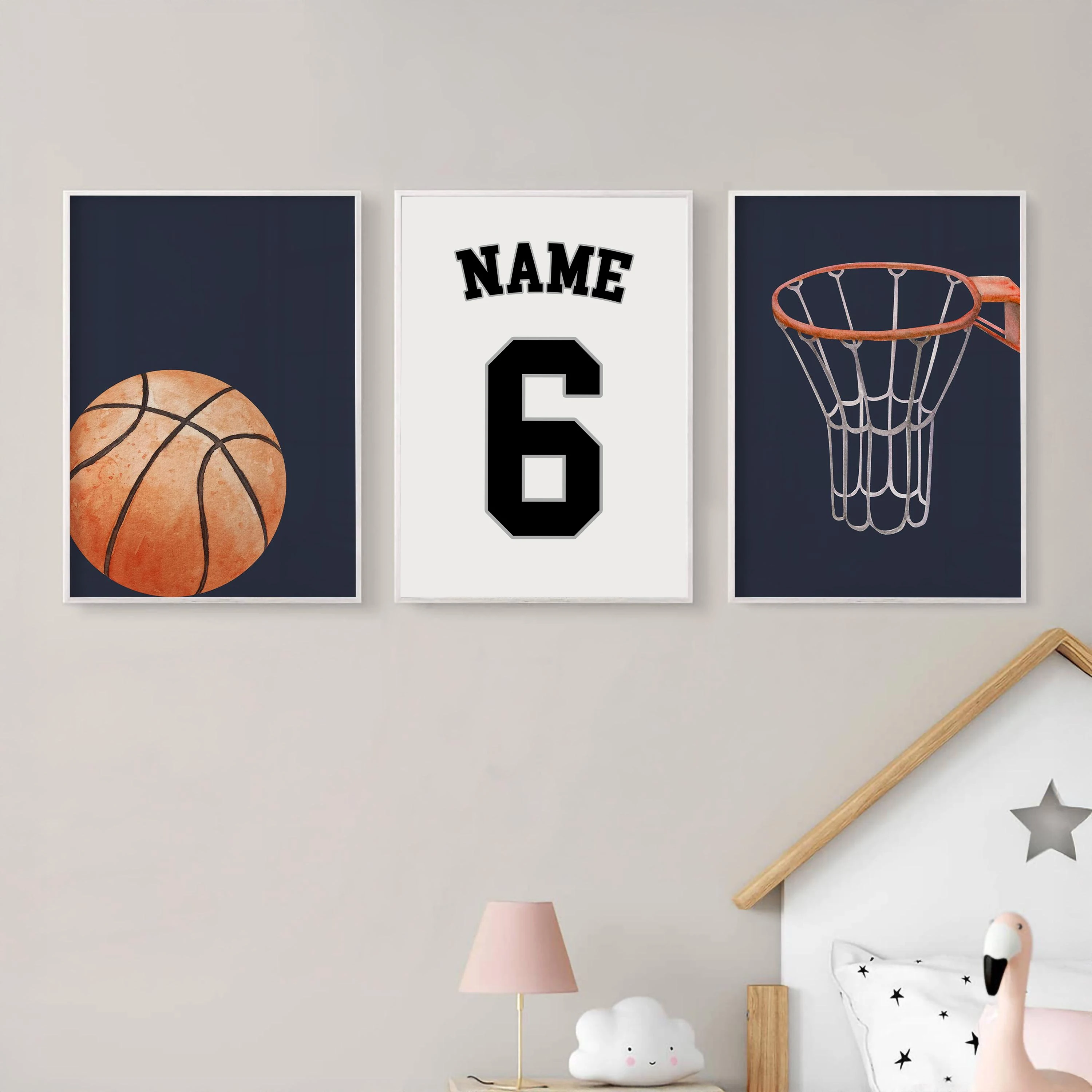 3pcs/set Cartoon Personalized Basketball Custom Name Number Canvas Print Vibrant Shooting Sports Wall Art Poster for Home Decor
